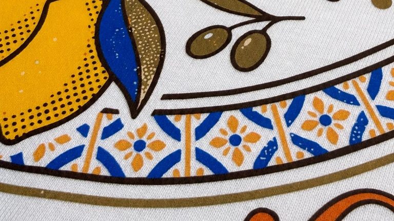 Detalle de una impresión DTF con tramas de semitono y colores vivos