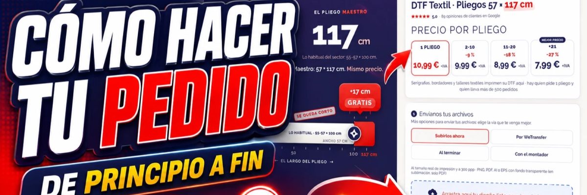 Cómo hacer tu pedido de DTF por metros de principio a fin, en tres pasos, sobre la ficha real de la tienda